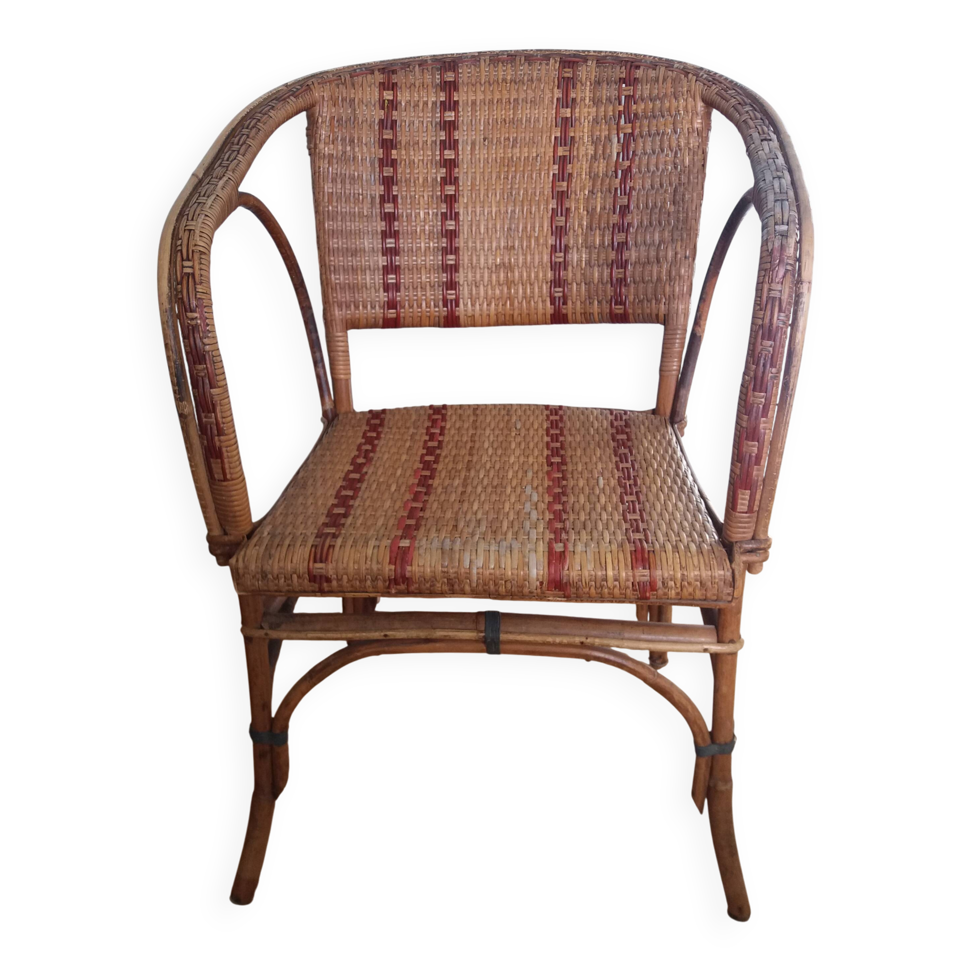 Bistro armchair in bamboo and wicker