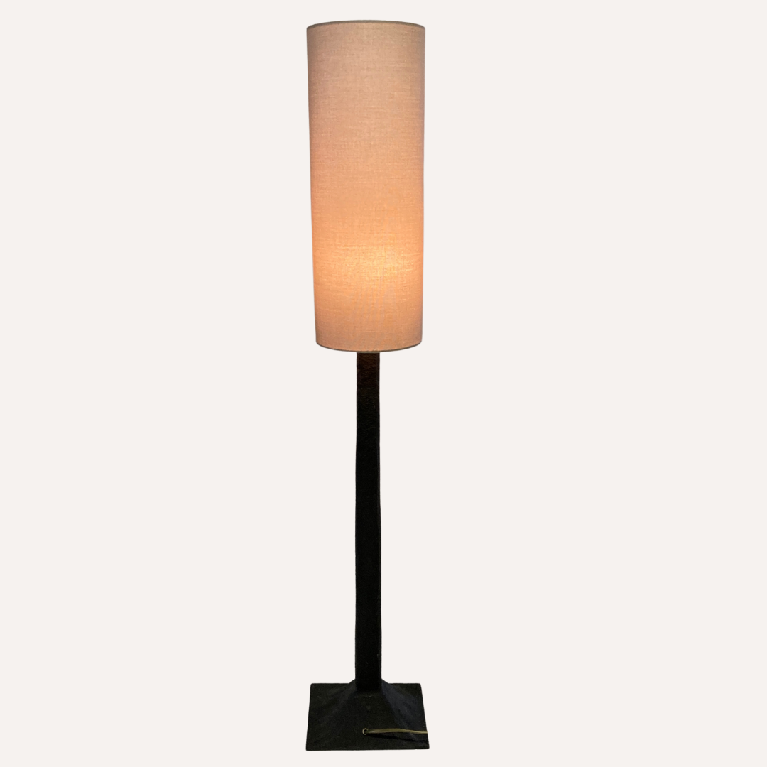 Pair vintage brutalist iron hammered floor or large table lamps, Germany.