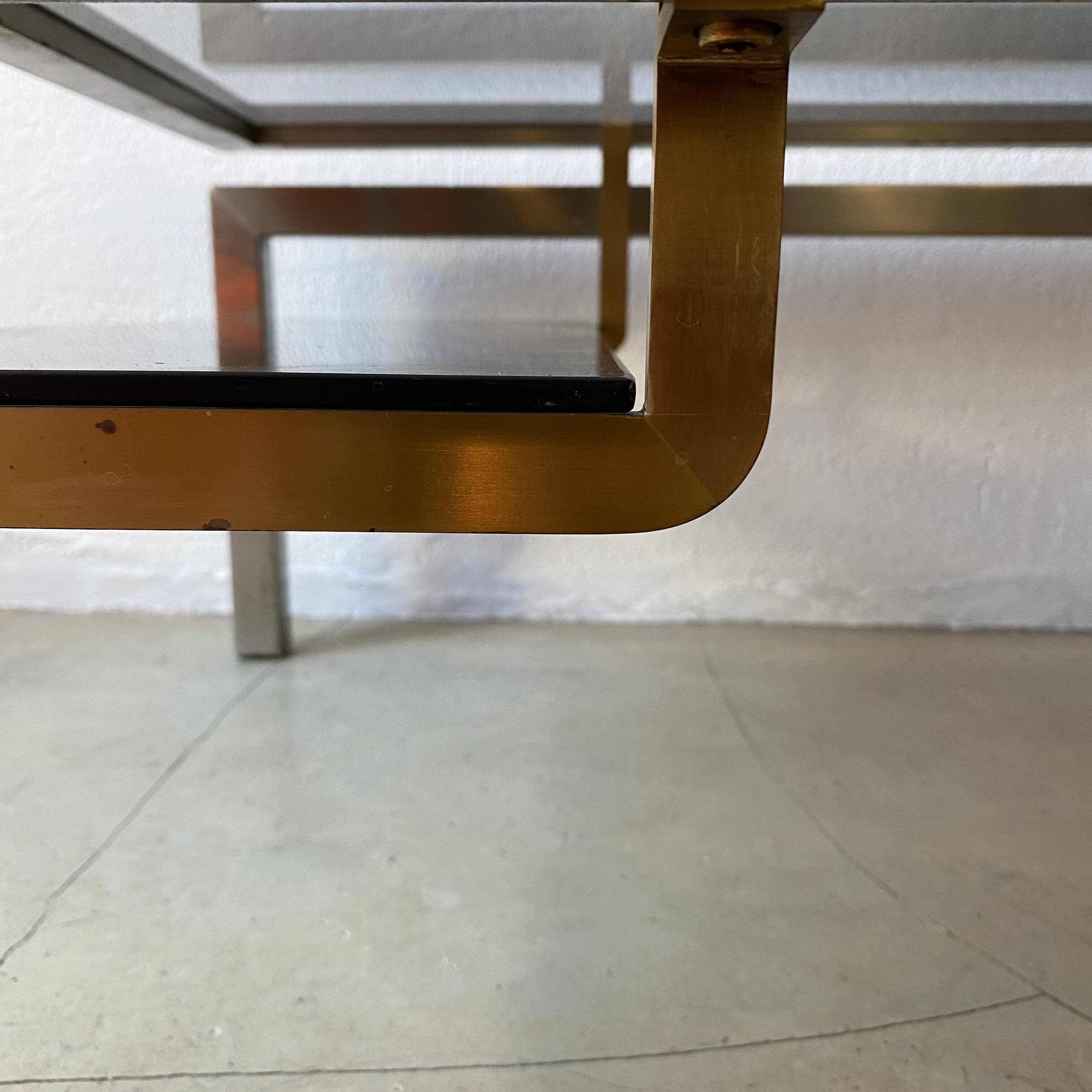 Guy Lefèvre Coffee Table for Maison Jansen, Brushed Steel and Brass