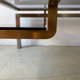 Guy Lefèvre Coffee Table for Maison Jansen, Brushed Steel and Brass