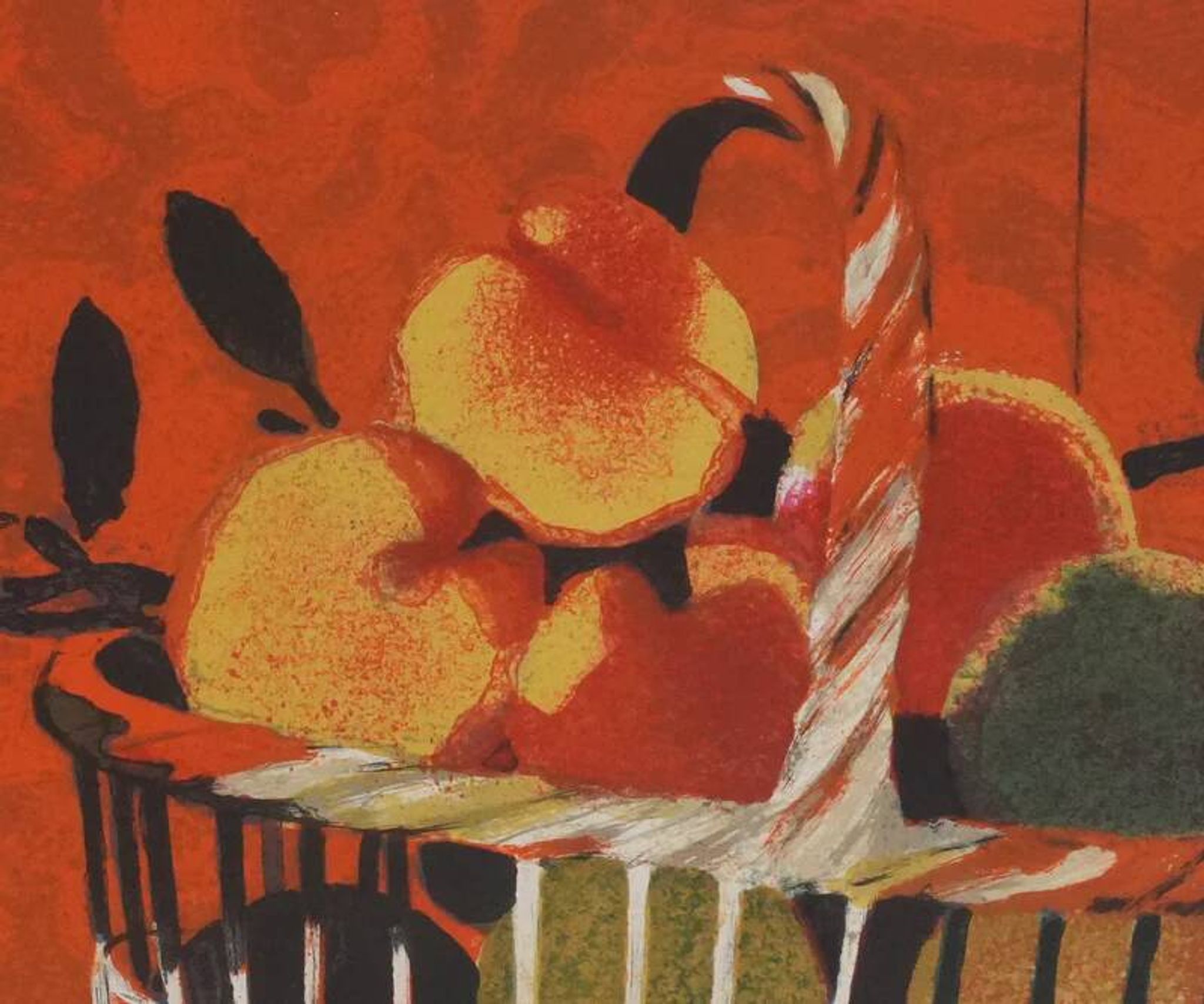 Yves Ganne : Le panier de pêches, lithographie originale signée