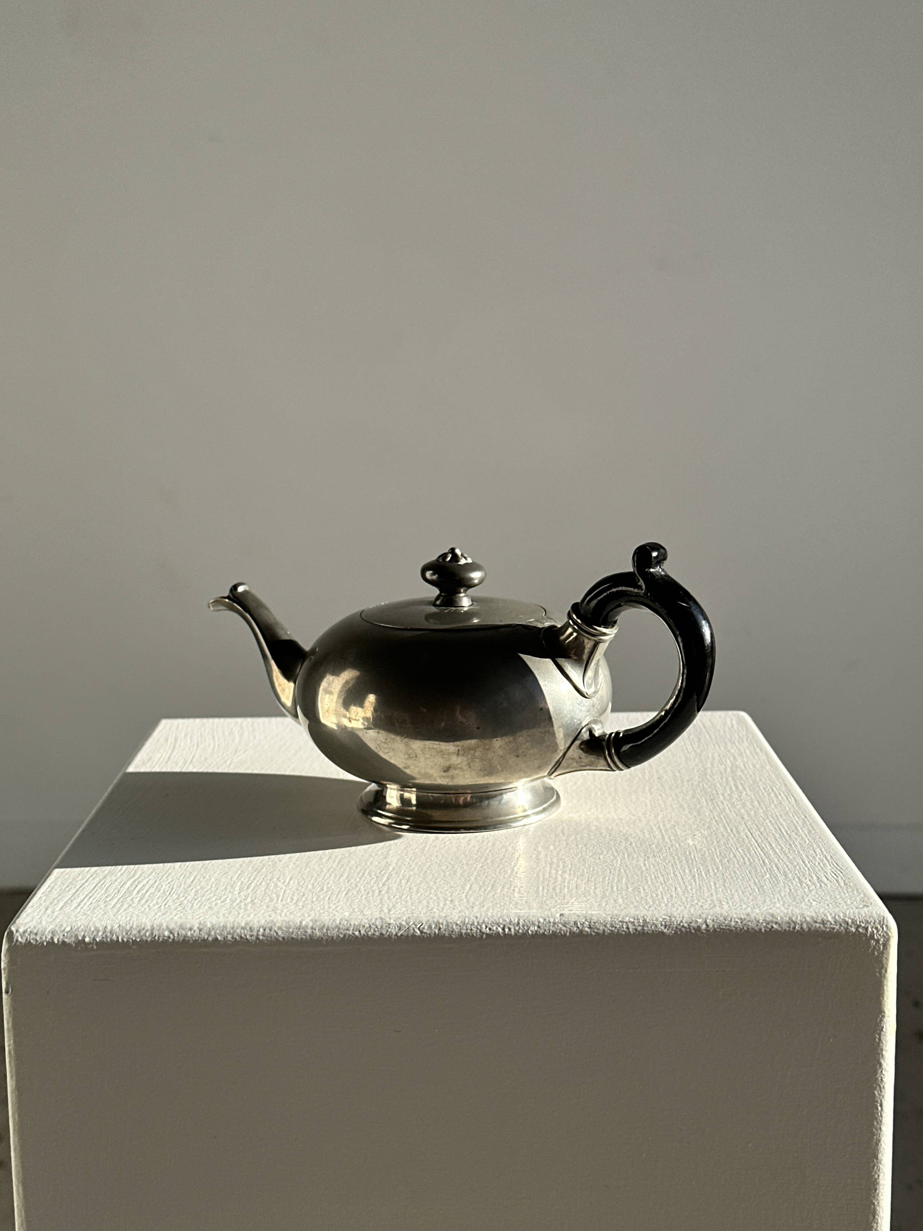 Small teapot, pewter coffee pot flattened oval shape