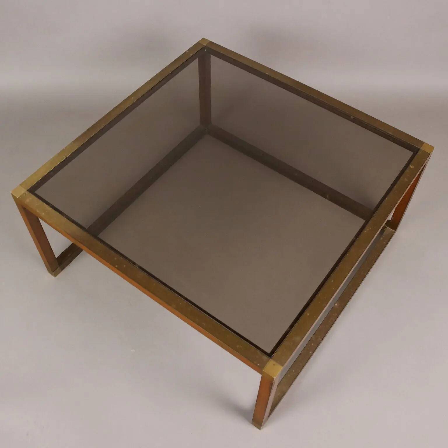 Vintage coffee table in brass and glass, Italy, 1960s-1970s