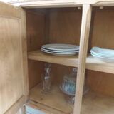 Console, shallow art deco sideboard in raw wood.