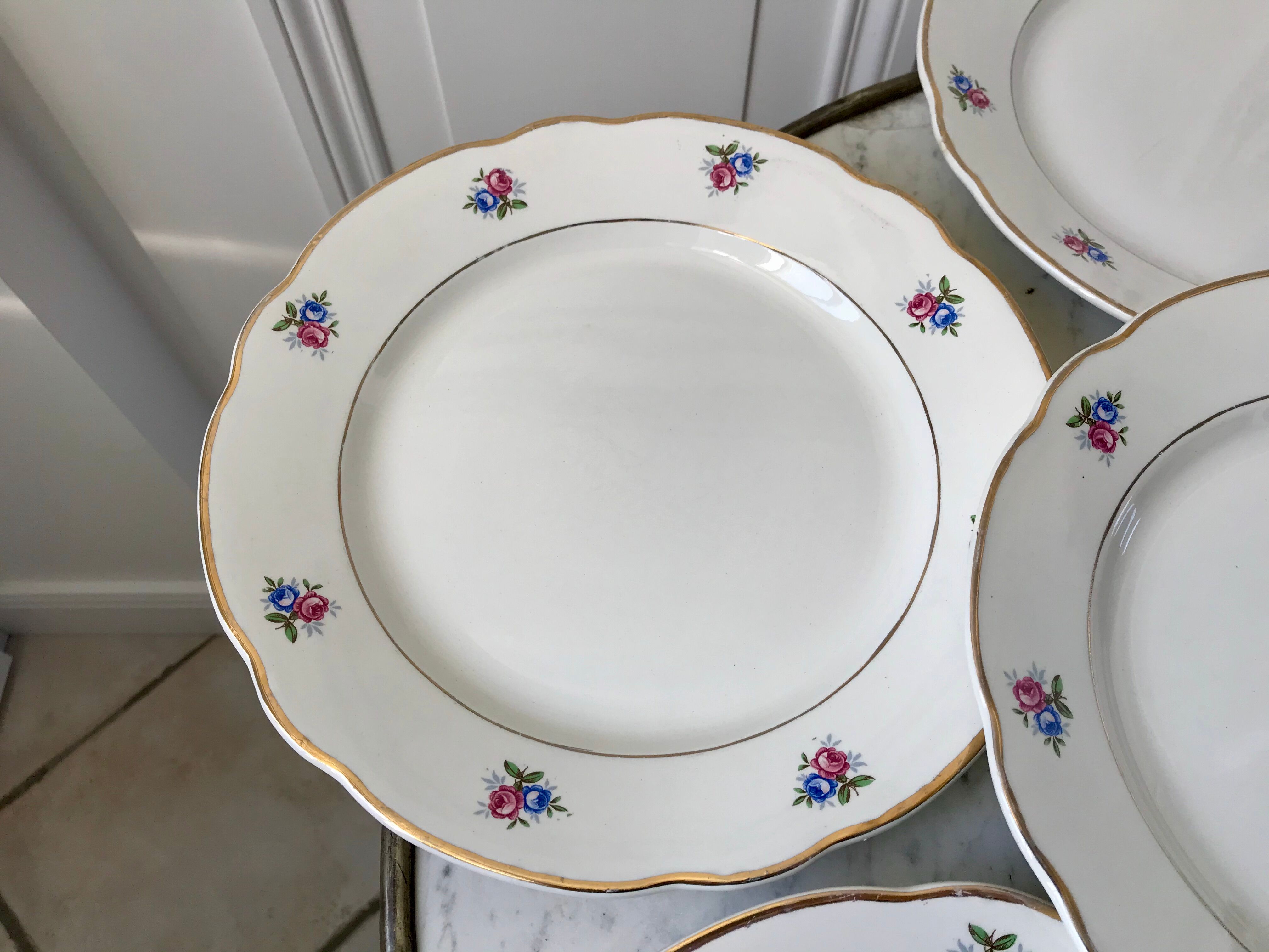 set of 6 flat plates Digoin Sarreguemines small flowers 50s