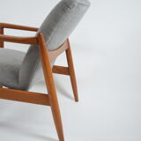 Original restored vintage armchair, designer E. Homma, grey fabric