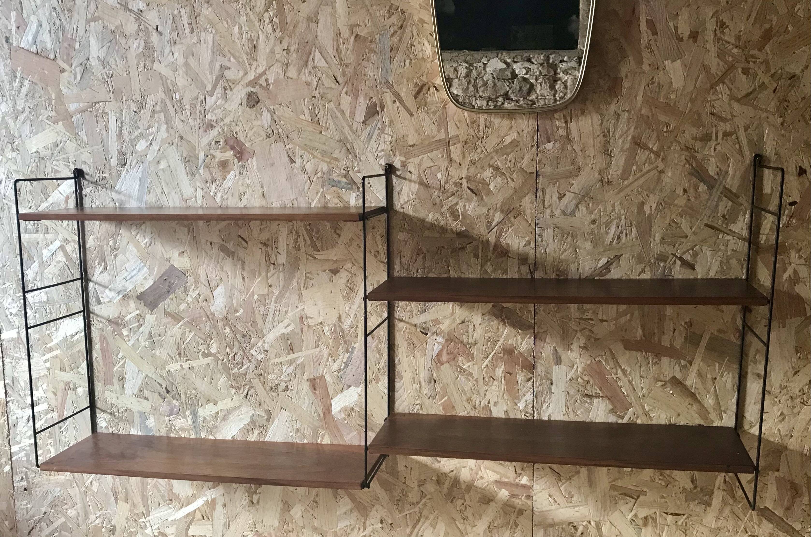 Vintage string wall shelf with 3 supports