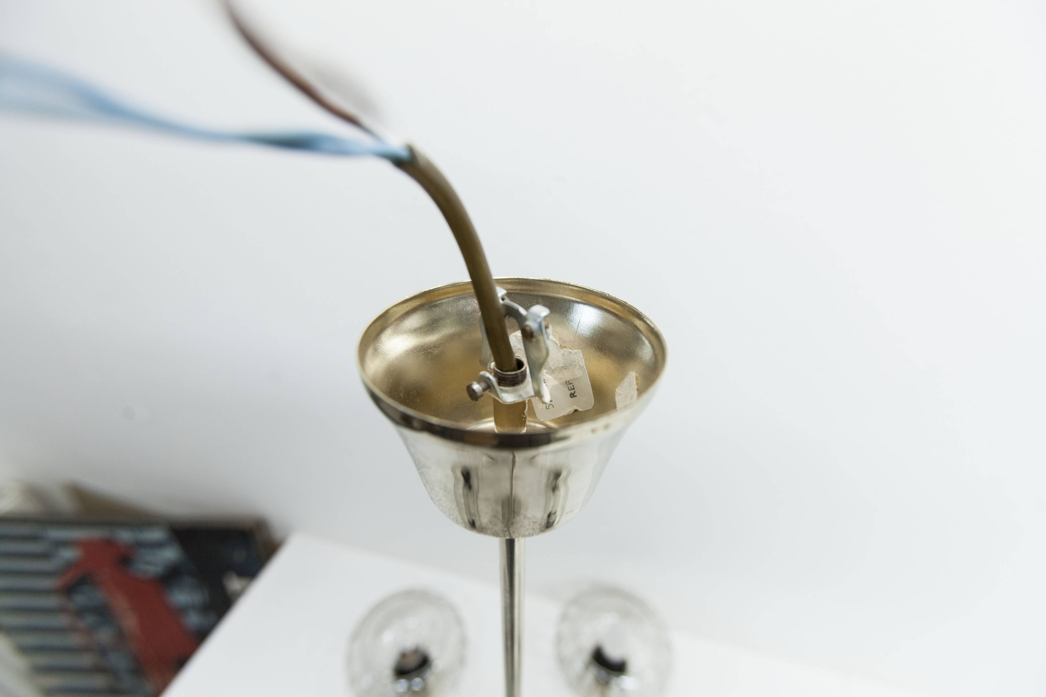 See Delmas chandelier, 5 branches, black and gold, transparent glass, 1960