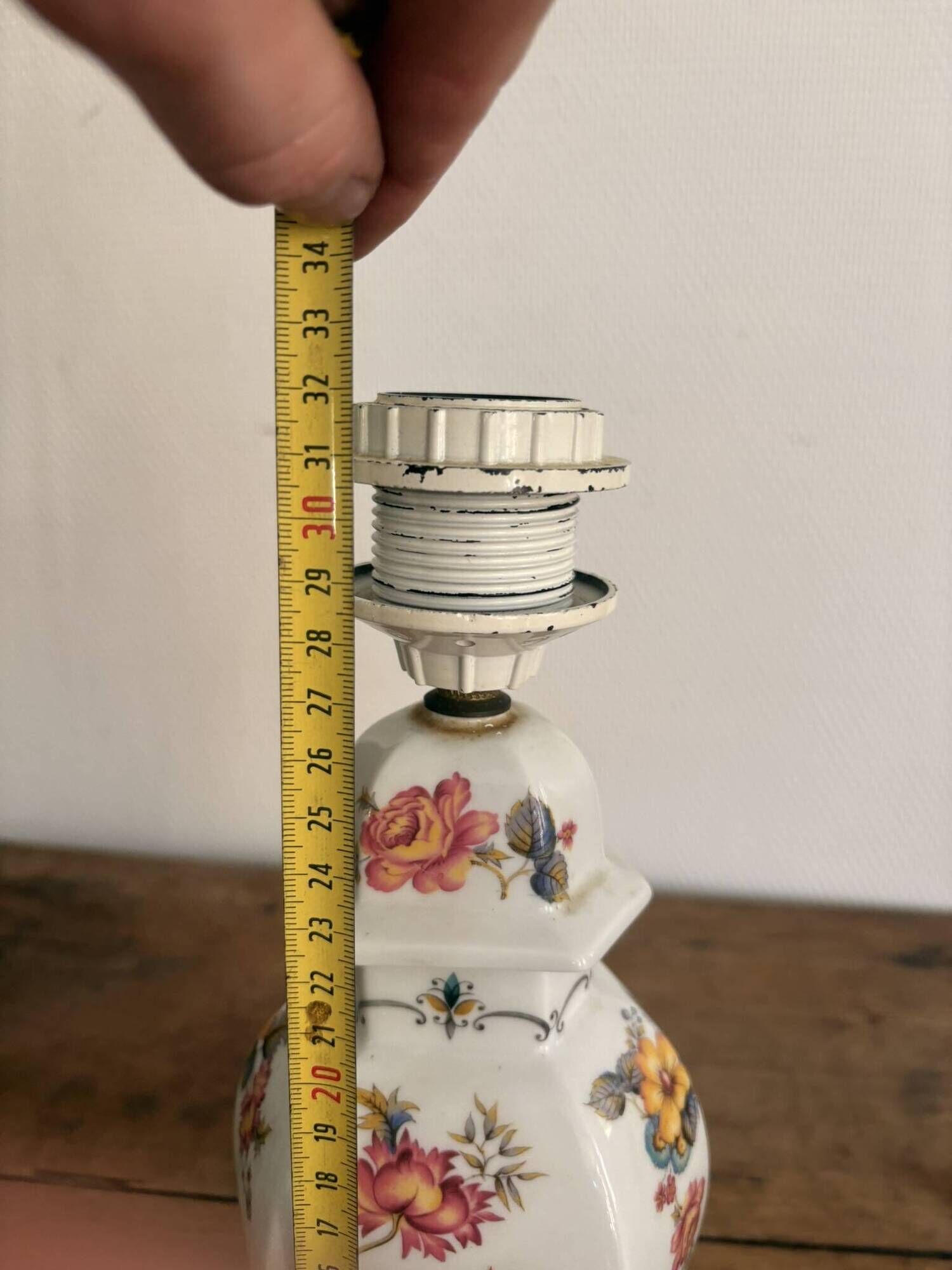 Old Porcelain Lamp Rodez Floral Decor Vintage Table Base Vintage