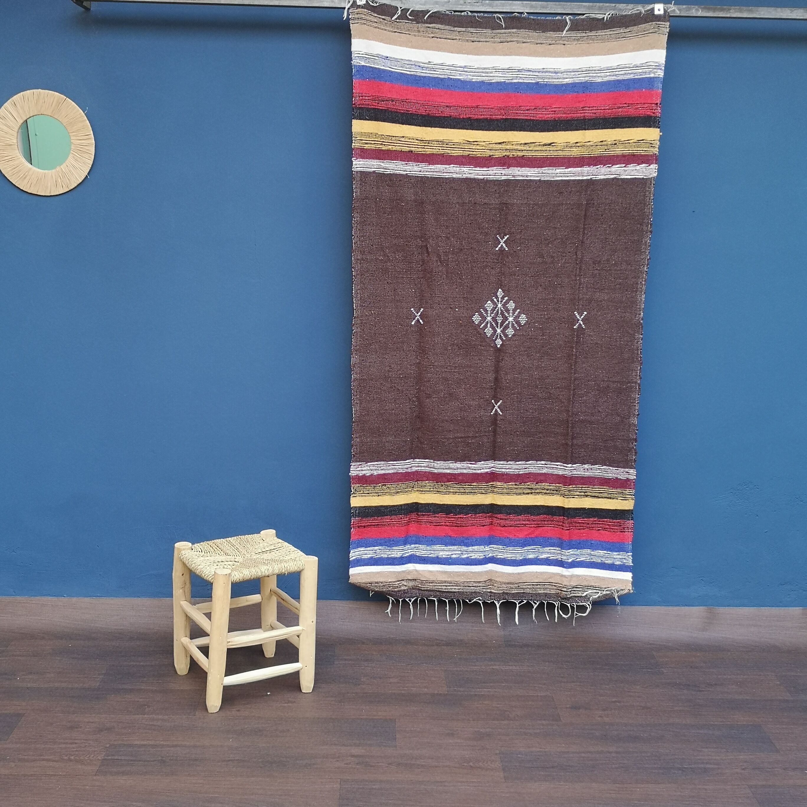 Moroccan Berber rug handmade in brown cotton 90 x 180 cm