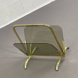 Magazine holder in brass and glass