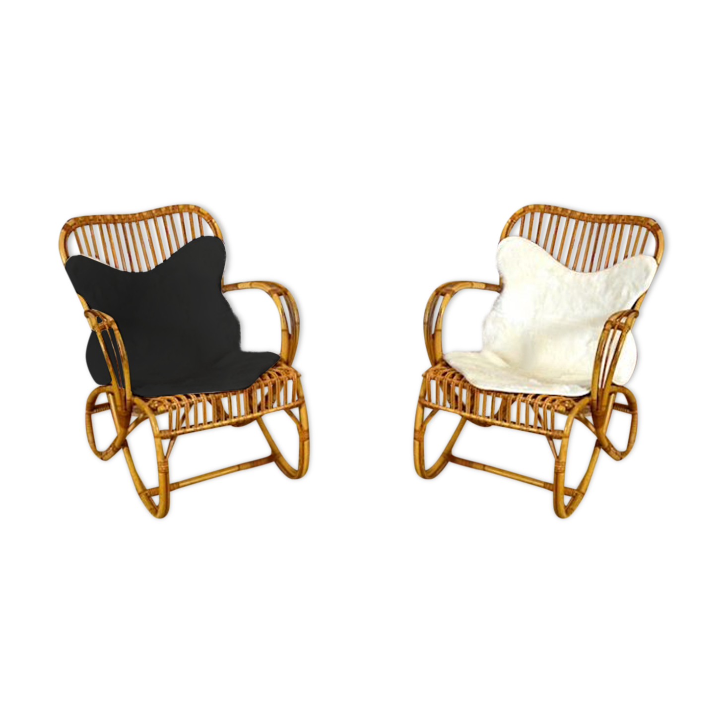 Pair of armchairs vintage rattan with skins