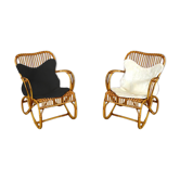 Pair of armchairs vintage rattan with skins