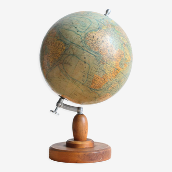 Globe world map J. Forest for Girard Barrère and Thomas on wooden base, 50s