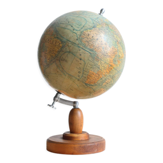 Globe world map J. Forest for Girard Barrère and Thomas on wooden base, 50s