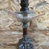 Old kerosene lamp with marble metal pedestal & crystal body + vintage tube