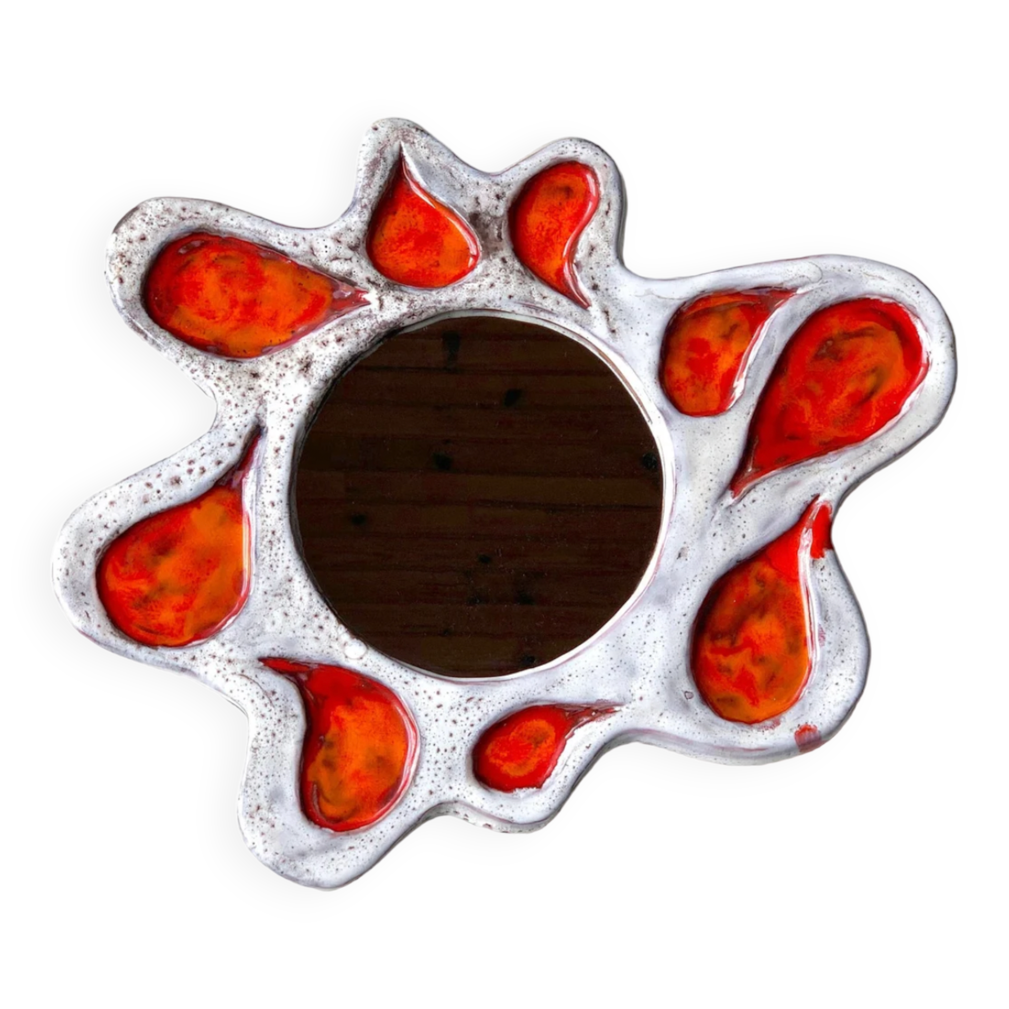 Stylized ceramic sun-shaped mirror, Vallauris