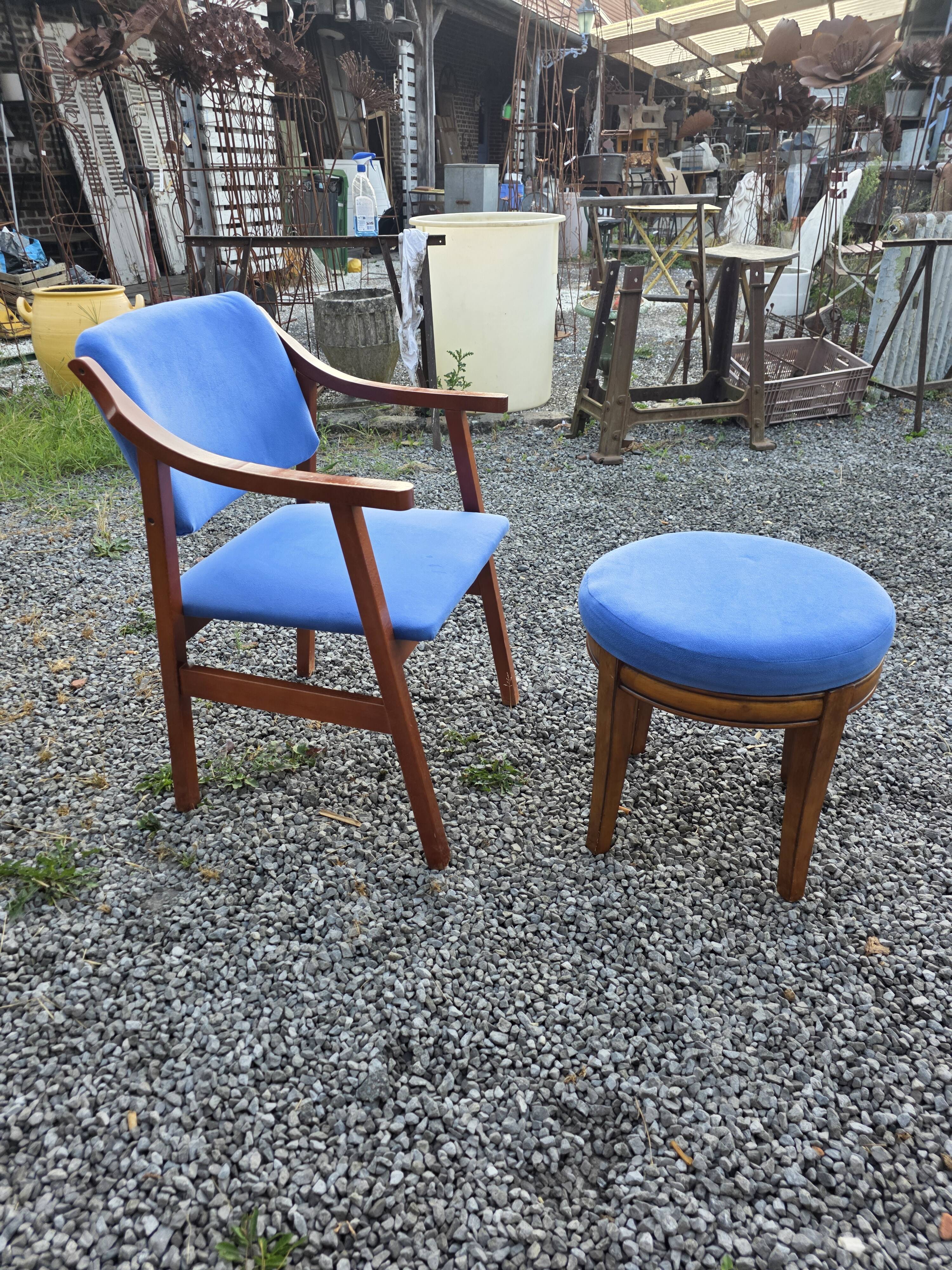 Scandinavian style armchair + velvet footrest