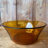 Salad bowl and raviers in tempered glass Vereco amber brown