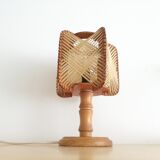 Wood and straw small table lamp 1960