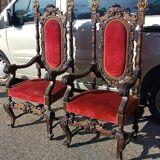 Pair of antique armchairs, carved in walnut