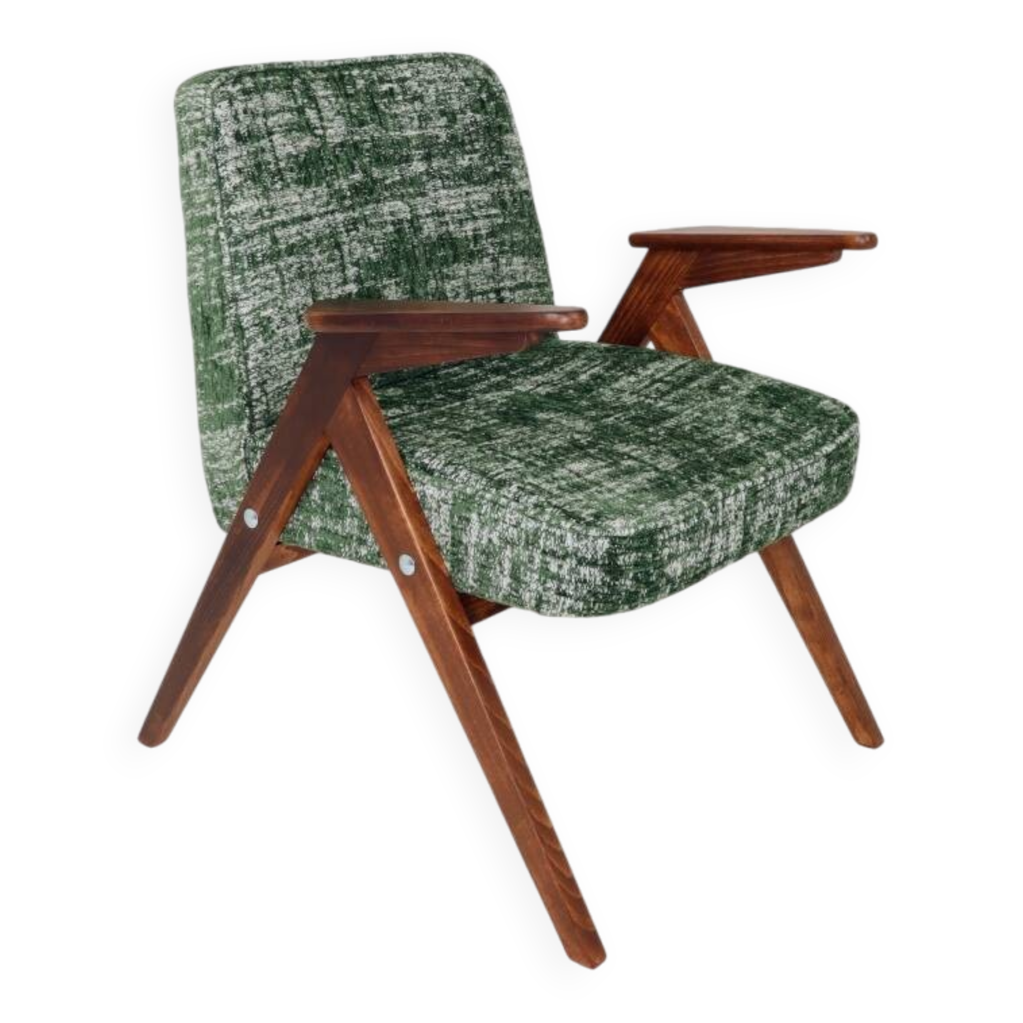Fauteuil lounge scandinave vert, tissu d'ameublement bohème mélangé