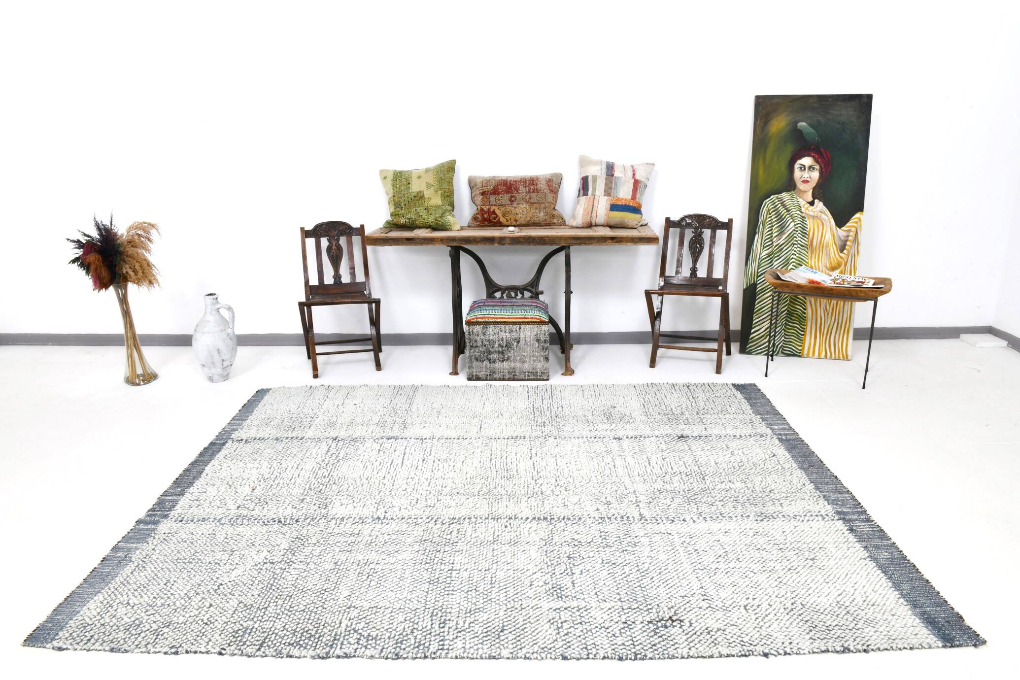 7x9 Blue White Modern Vintage Rug, 200x271Cm SK 34018 FREE SHIPPING