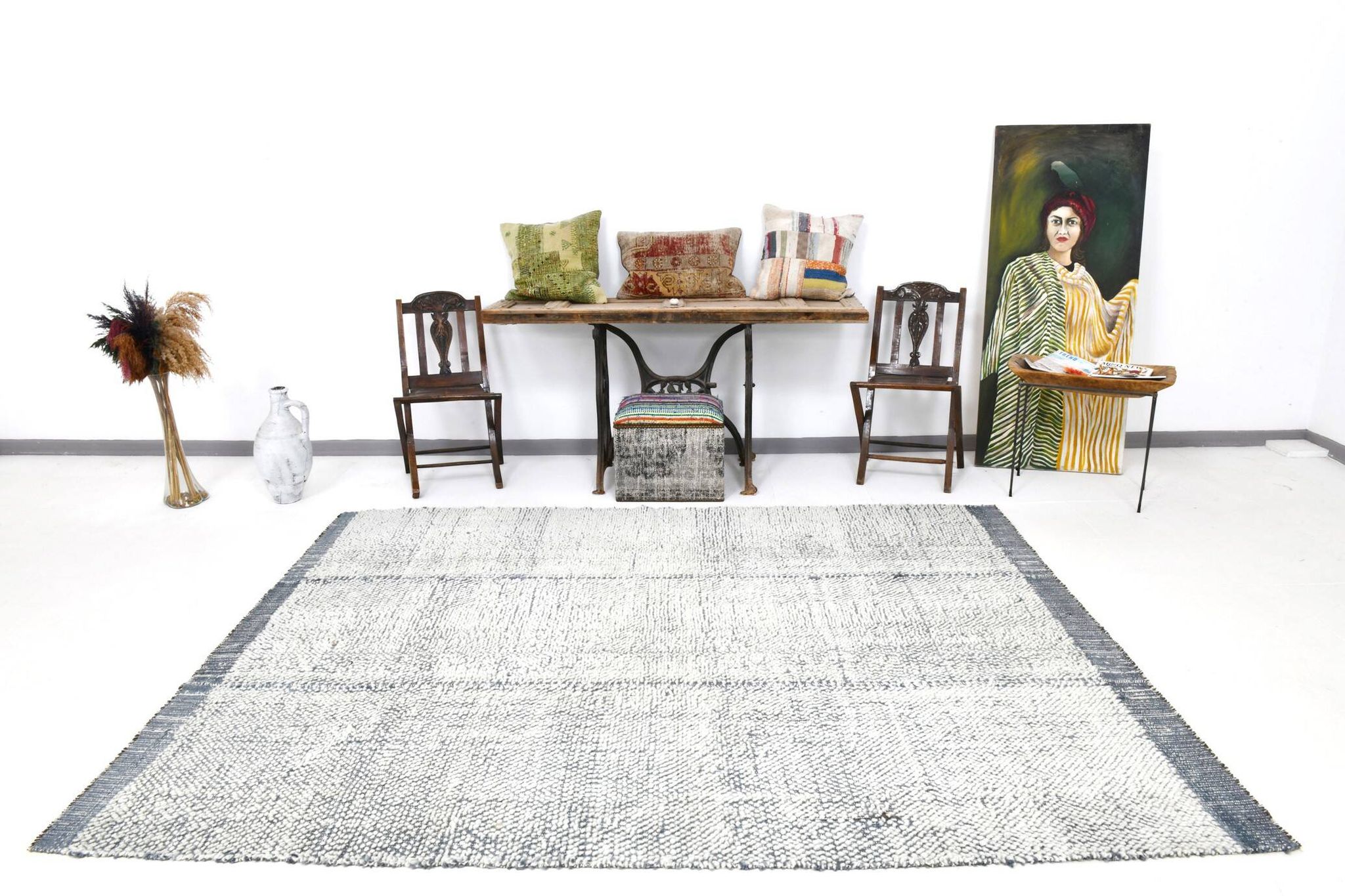 7x9 Blue White Modern Vintage Rug, 200x271Cm SK 34018 FREE SHIPPING