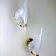 Pair of "Calla Lily" leaf-shaped wall sconces, Murano glass & gilt brass, Italy, circa 1970s