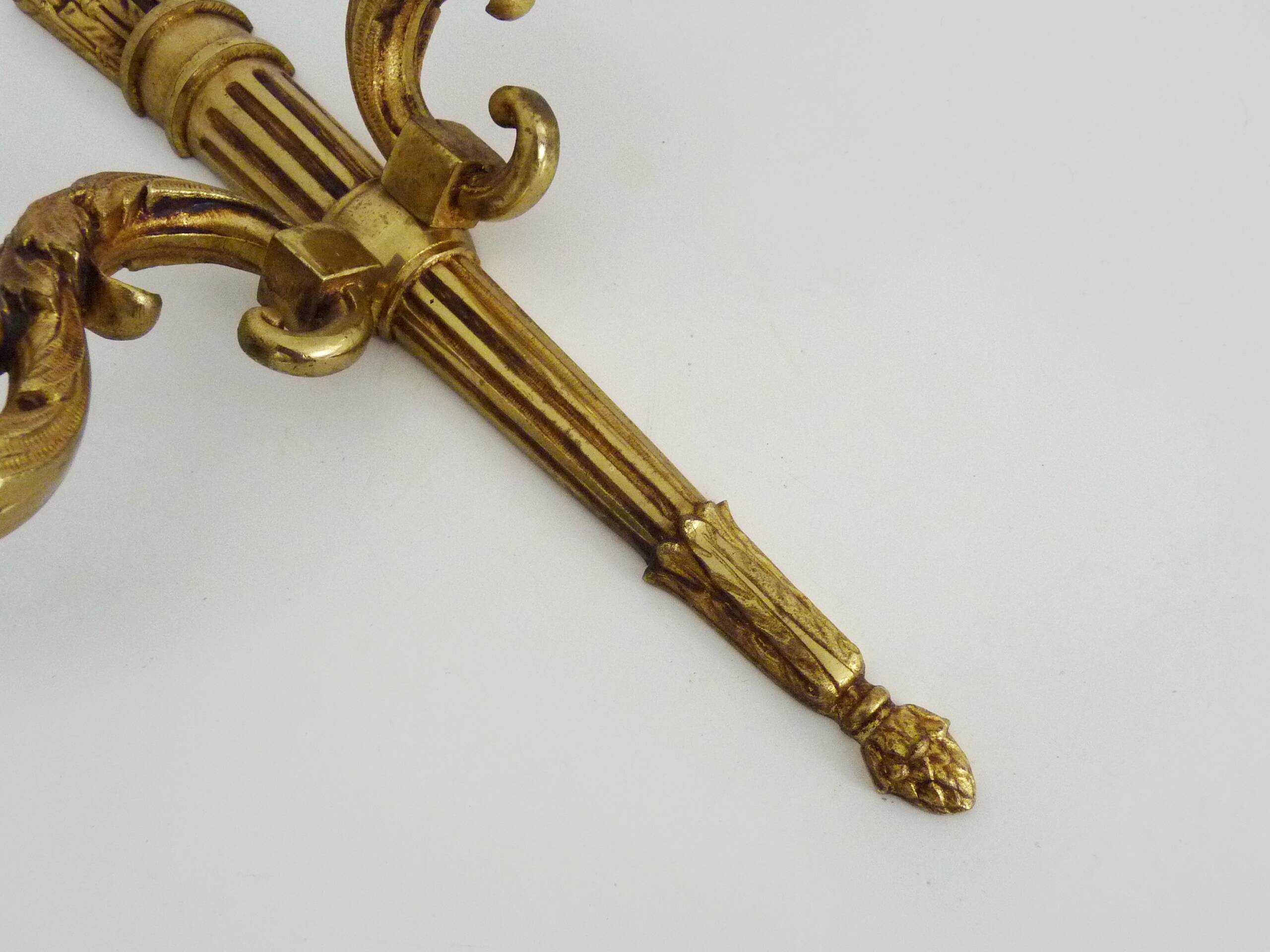 Empire-style wall lamp with double lights in bronze from the 1960s.