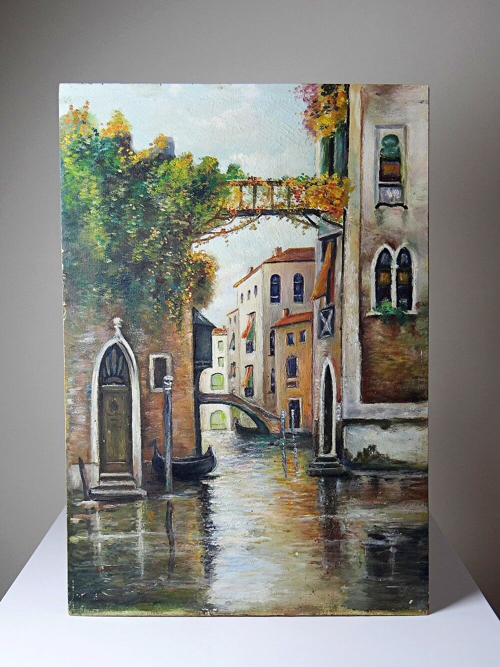 Venetian tableau oil on panel vintage/old canal and façades
