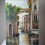 Venetian tableau oil on panel vintage/old canal and façades