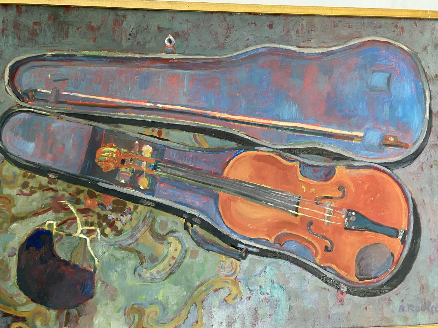 Still life with violin signed