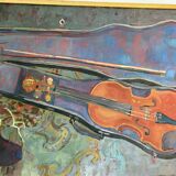 Still life with violin signed
