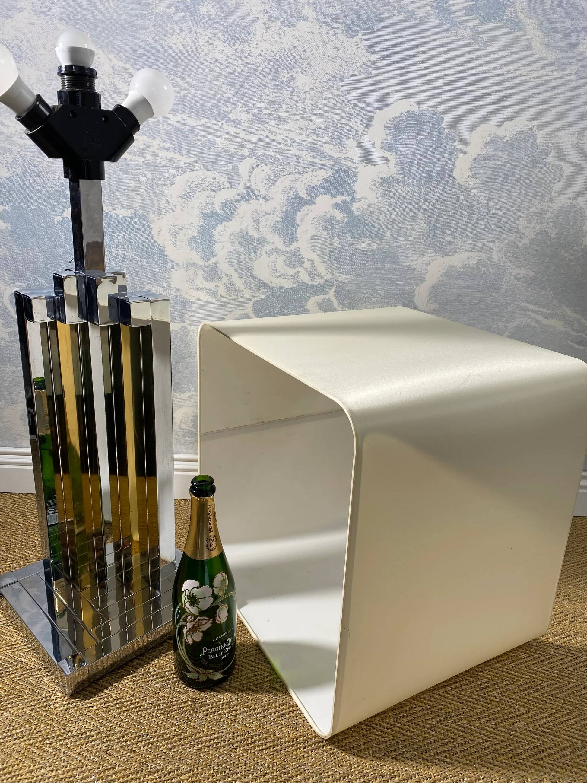 large table lamp in brass and chrome "Skyscraper" by B D Lumica in the style of Willy Rizzo, Spain, 1970s.