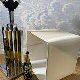 large table lamp in brass and chrome "Skyscraper" by B D Lumica in the style of Willy Rizzo, Spain, 1970s.