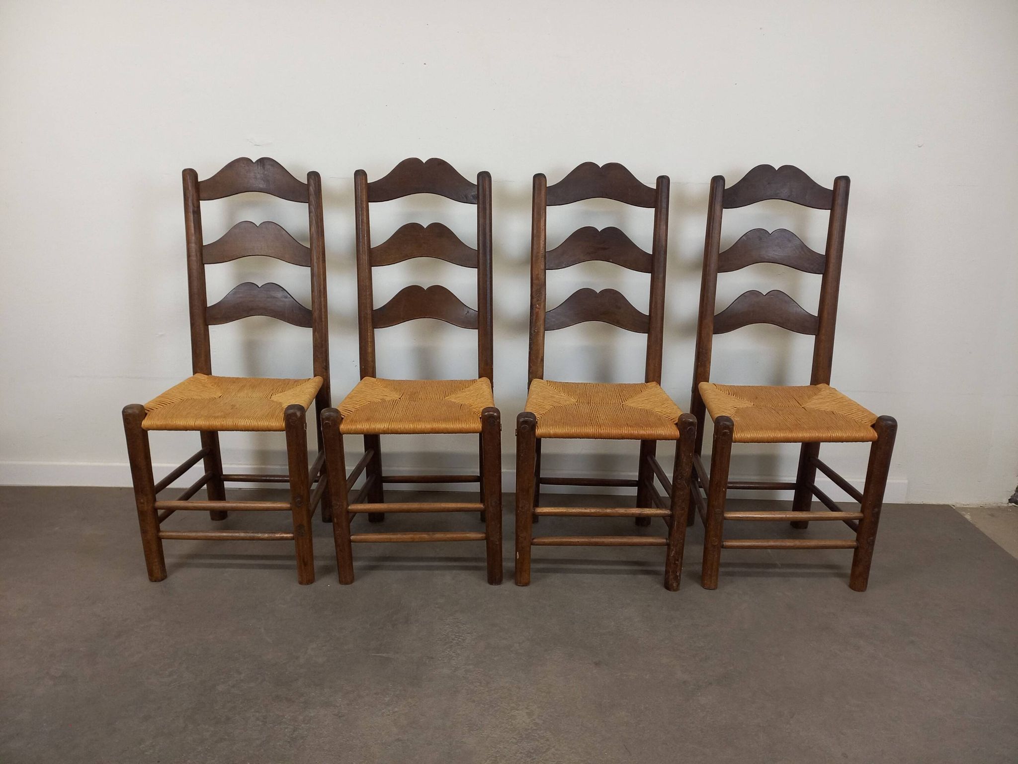 Straw brutalist chairs, set of 4