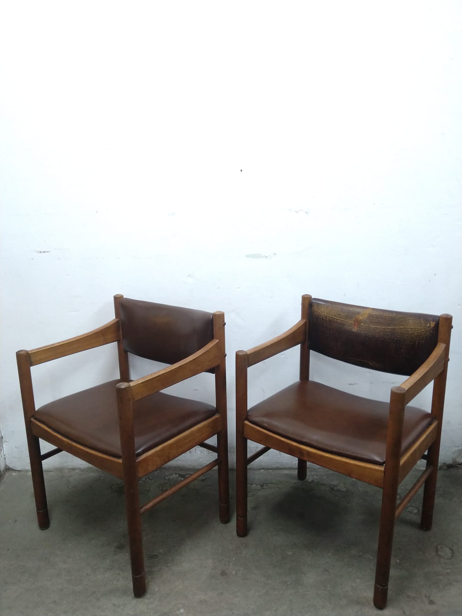 2 x Leather wood chairs