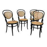 Série de 4 chaises bistrot en bois cintré noir et cannage