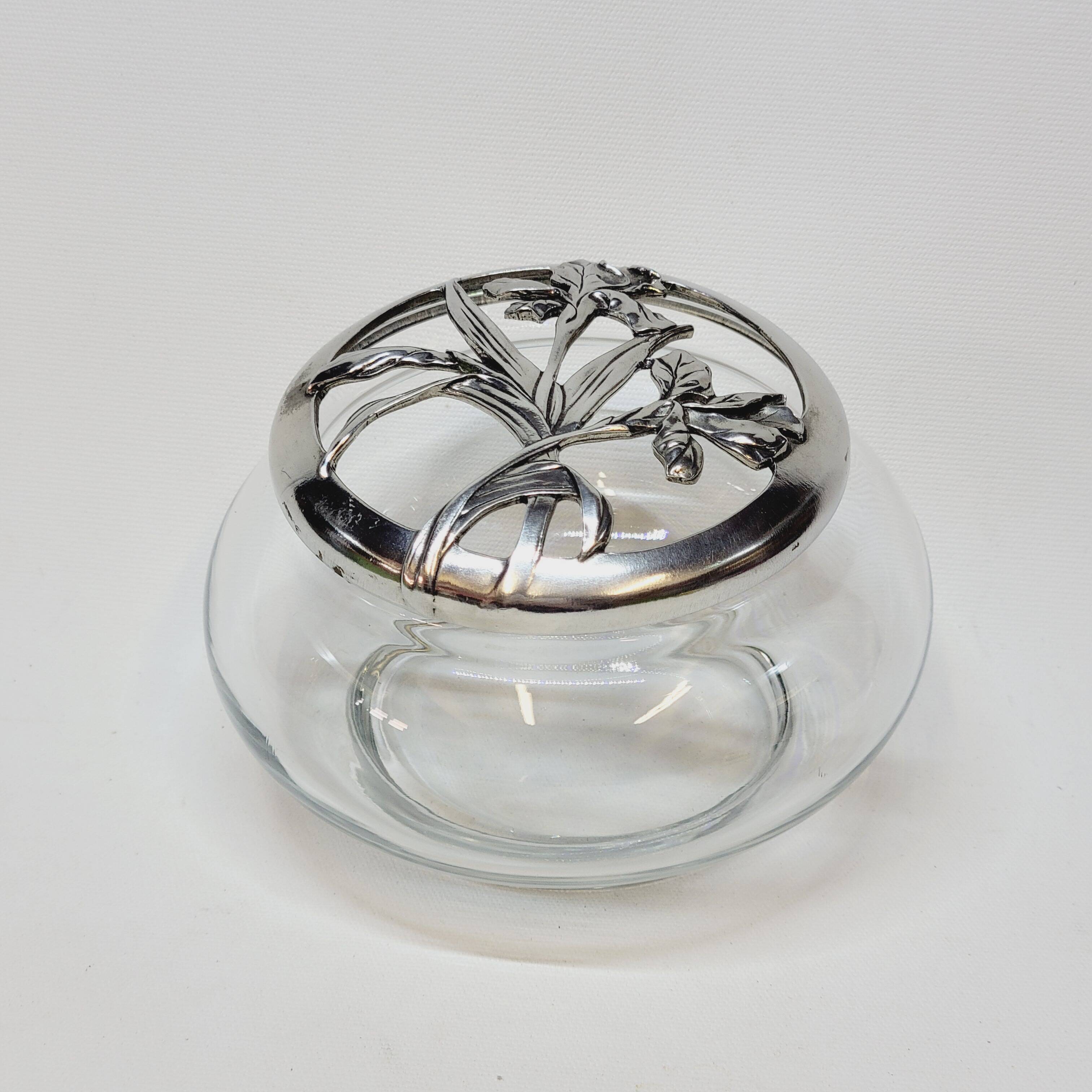 Iris 1989 Seagull Pewter Lidded Glass Potpourri Container