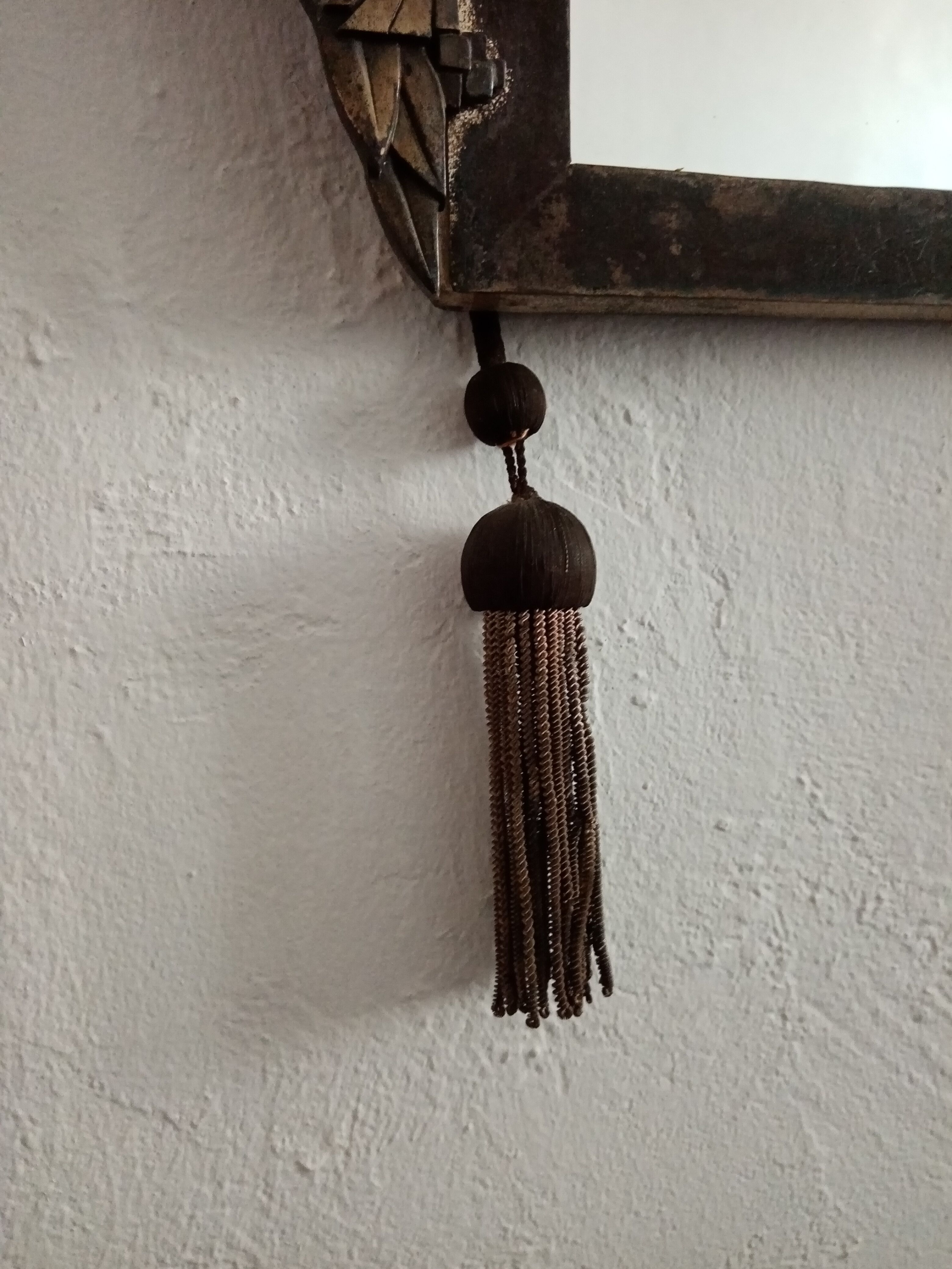 Old Art Deco mirror metal pompoms 45x75cm