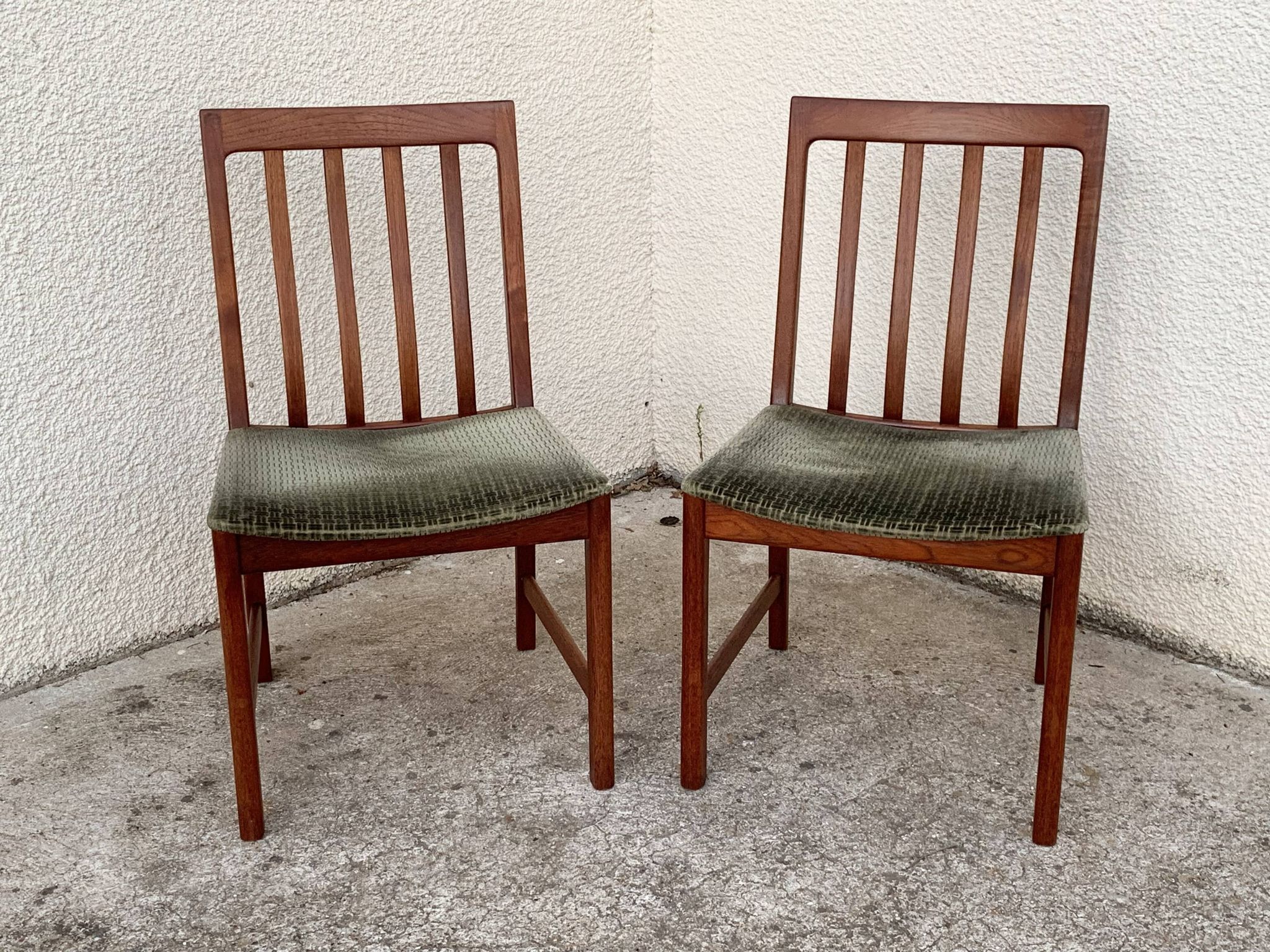 Pair of Scandinavian teak and velvet chairs from the 1960s.
