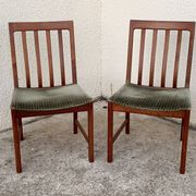Pair of Scandinavian teak and velvet chairs from the 1960s.