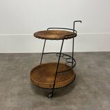 Raoul Guys style metal and rattan serving trolley from the 50s