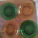 Set of 10 vintage Arcopal glass dessert plates green and orange