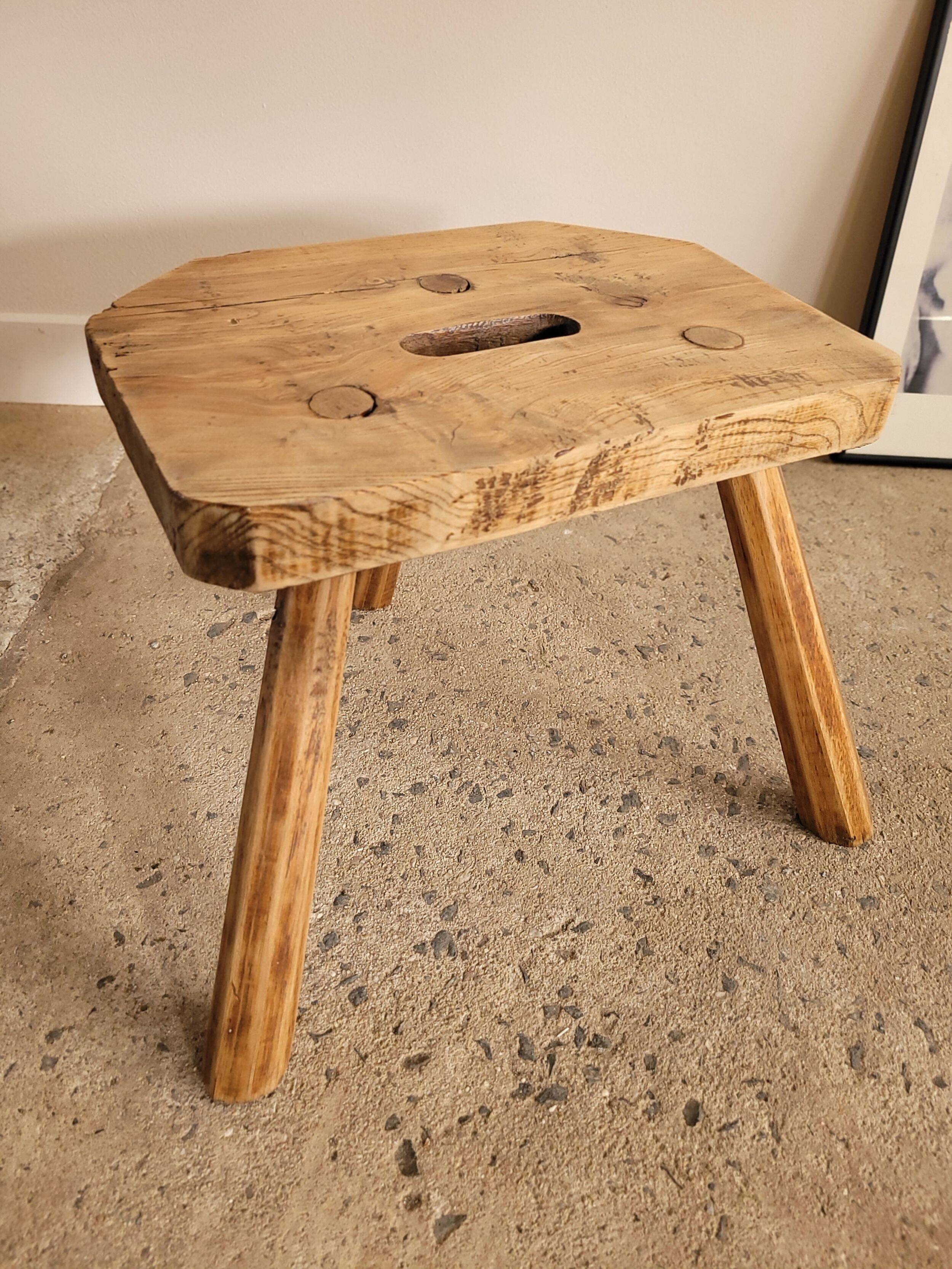 Small brutalist wooden stool