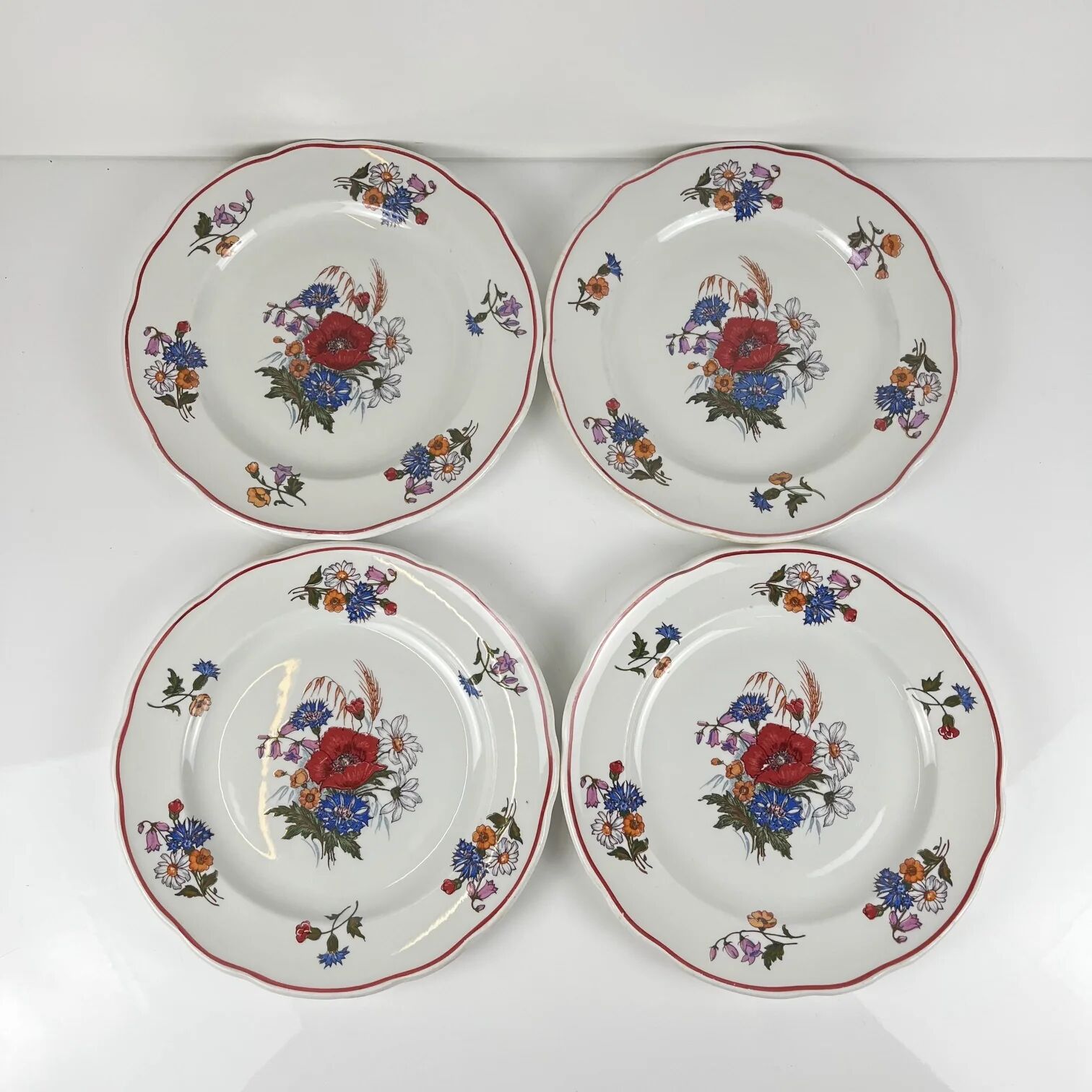 Set de 4 assiettes plates "Agreste", Sarreguemines, fin XXe, Pyroblan