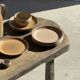 Lot de 4 assiettes à dessert en grès beige liseré brun Sarreguemines grès