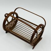 Vintage wooden coaster holder with 6 butterfly coasters.