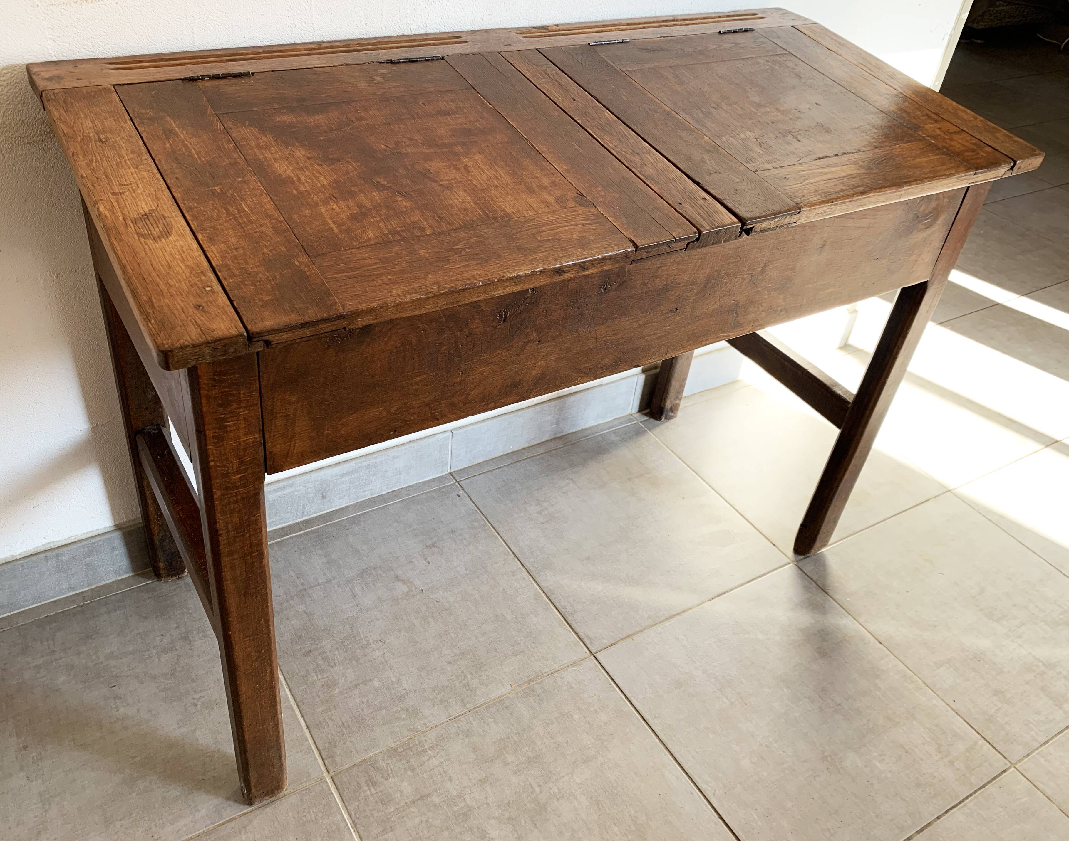 Adult desk double school vintage 50s-60s solid wood